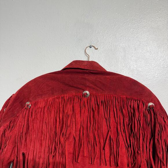 Outerbound by HMS Red Cropped Fringe Vintage Leather Jacket Sz M - Picture 12 of 16